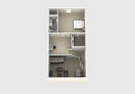 The Judd 3 bedroom apartment floorplan, 2nd floor loft bedroom and bathroom.